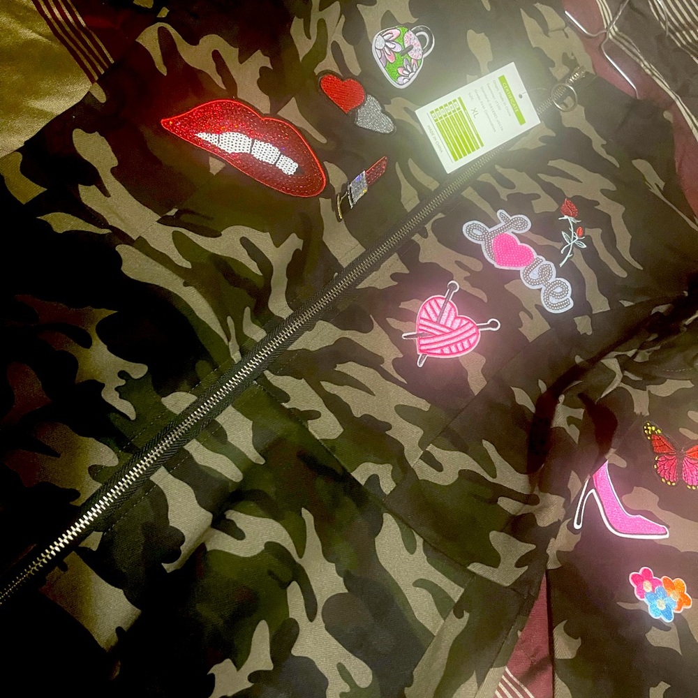 Womens casual zip up ruffle sleeve peplum camo jacket